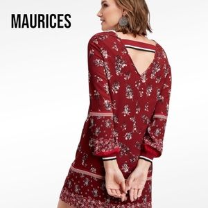 MAURICES Floral Shift Dress with Stripe Details Size Medium EUC